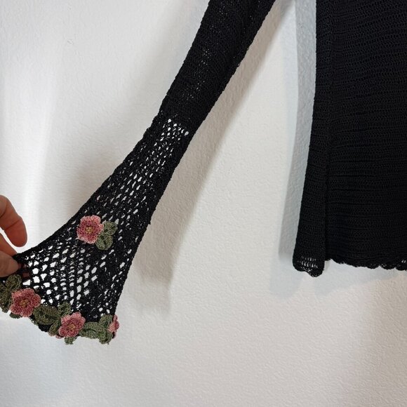 Sue Wong Vintage Black Cardigan Open Sweater Crochet Beaded Cottagecore Small - Picture 5 of 11